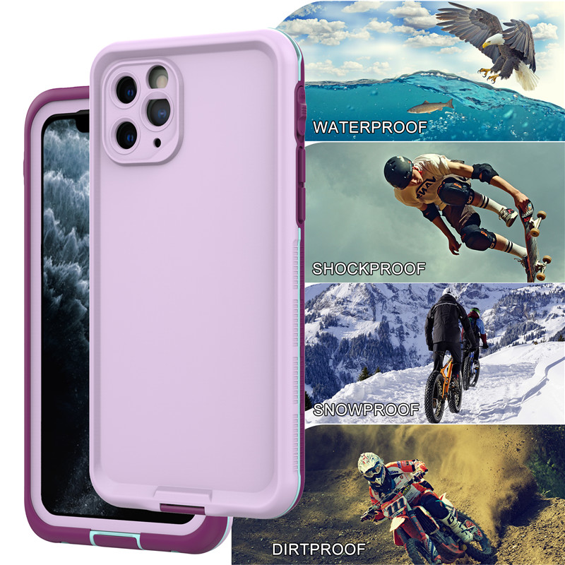 Estuche para iPhone 11 pro Estuche para teléfono a prueba de playa a prueba de vida Estuche impermeable para iPhone Pro (púrpura) con cubierta posterior en color liso
