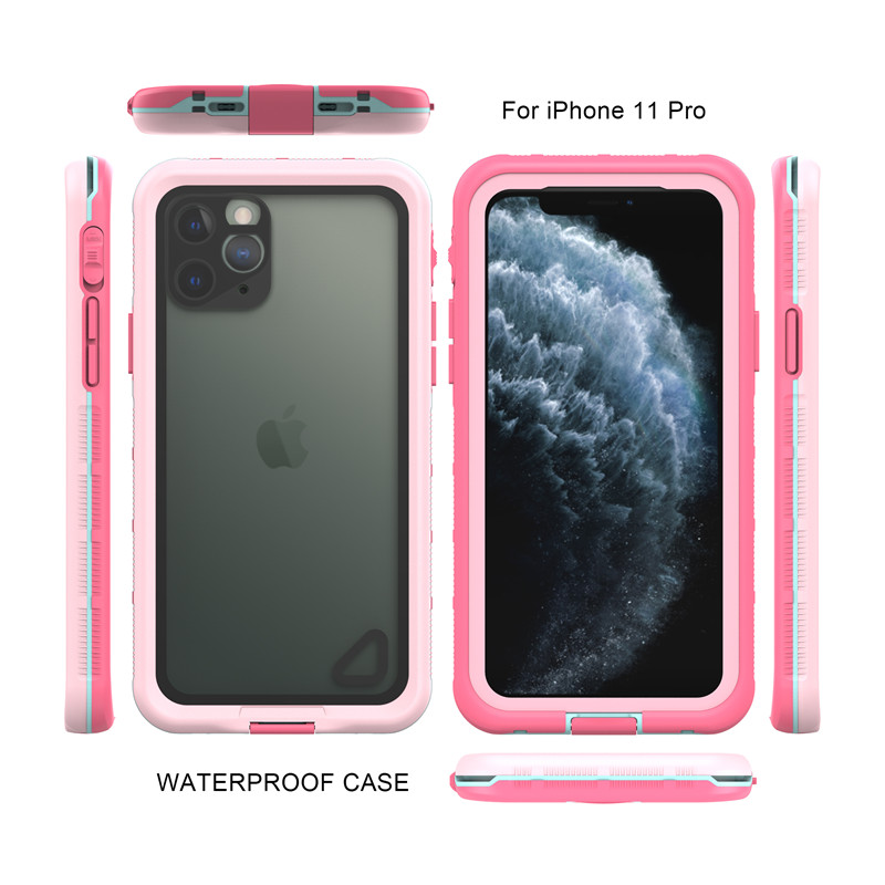 Iphone 11 pro funda a prueba de vida monedero para teléfono a prueba de agua mejor puch a prueba de agua para iphone 11 pro (rosa) con tapa trasera transparente