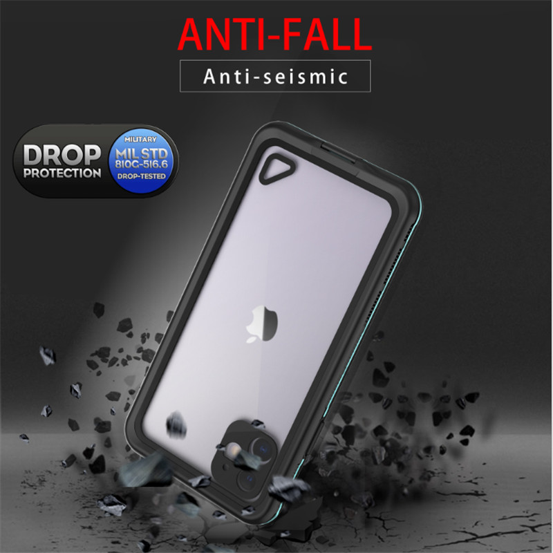 Funda impermeable para teléfono para agua de natación funda iphone 11 pro max teléfono resistente a la vida (negro) con tapa trasera transparente