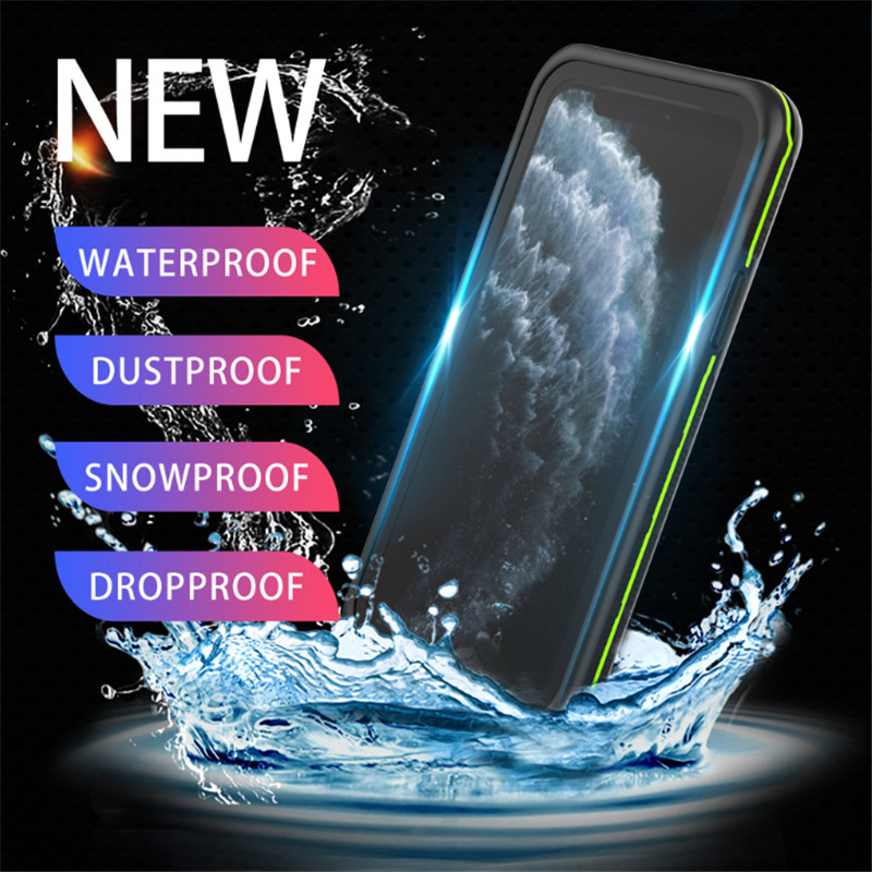 Funda impermeable para teléfono para agua de natación funda iphone 11 pro max teléfono resistente a la vida (negro) con tapa trasera transparente