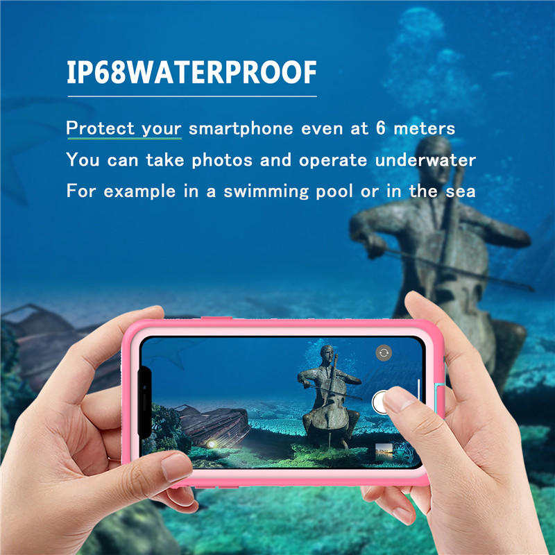 Funda resistente al agua funda a prueba de polvo iphone 11 pro max funda drycase funda impermeable para teléfono celular (rosa) con tapa trasera transparente