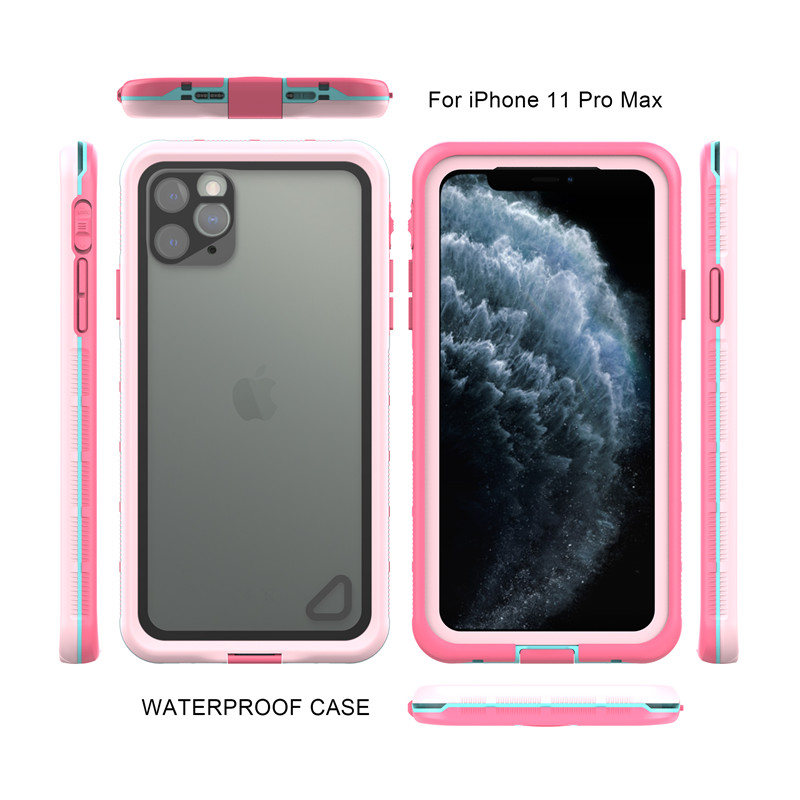 Funda resistente al agua funda a prueba de polvo iphone 11 pro max funda drycase funda impermeable para teléfono celular (rosa) con tapa trasera transparente