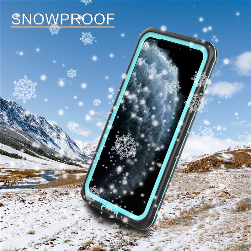 IPhone protector de plástico impermeable, impermeable debajo del agua, para iPhone 11 pro Max (azul), con tapas de color crema.