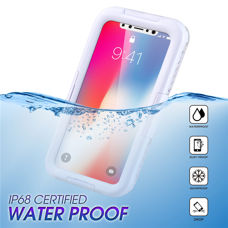 Funda impermeable para iPhone a prueba de agua y a prueba de golpes Funda impermeable para cámara submarina para iPhone XS （Blanco)